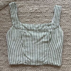 A&F Linen Blend Green and White Pinstripe Cropped Top